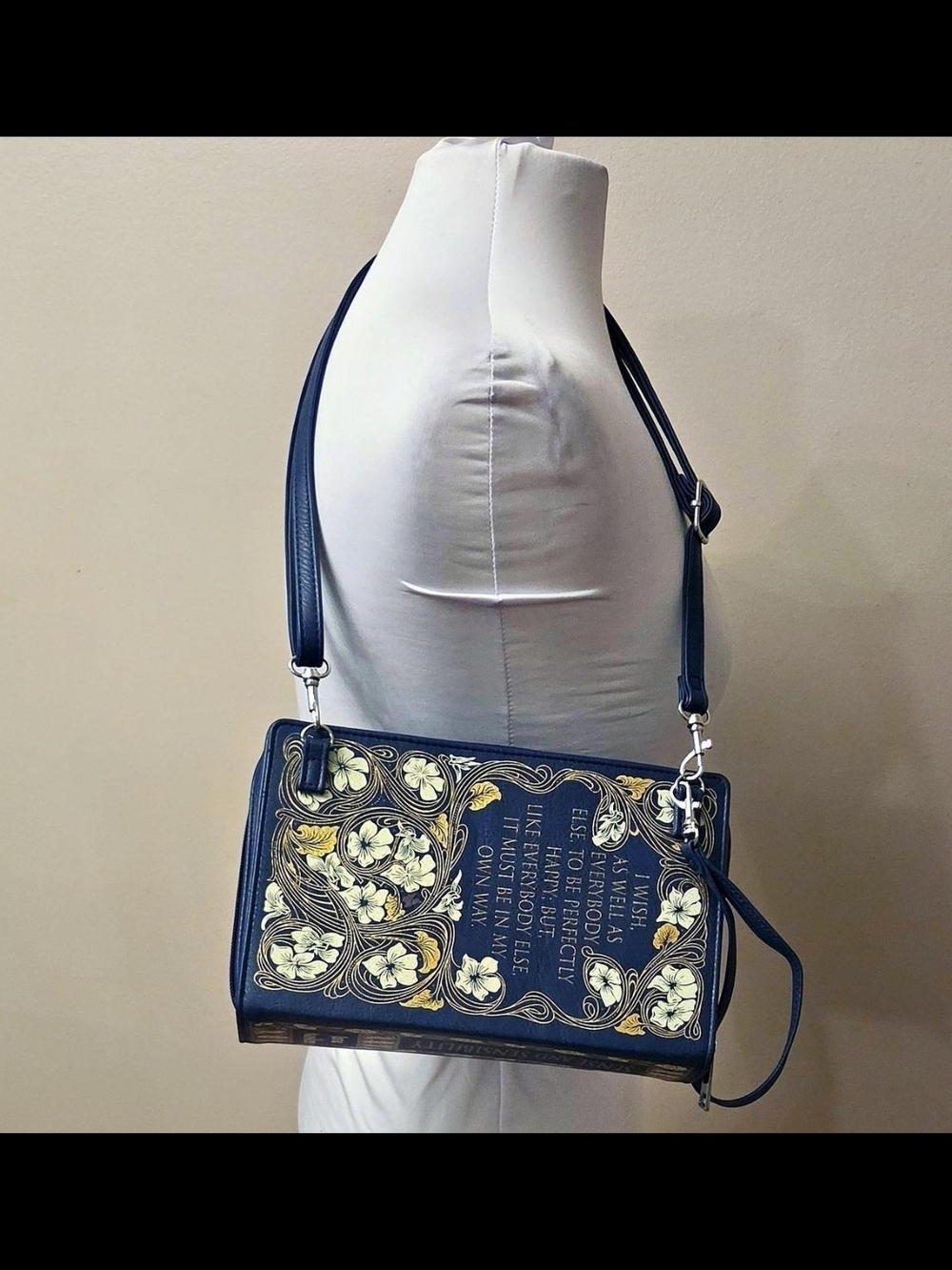 Sense and Sensibility by Jane Austen Blue Crossbody Book Bag - Picture 3 of 5